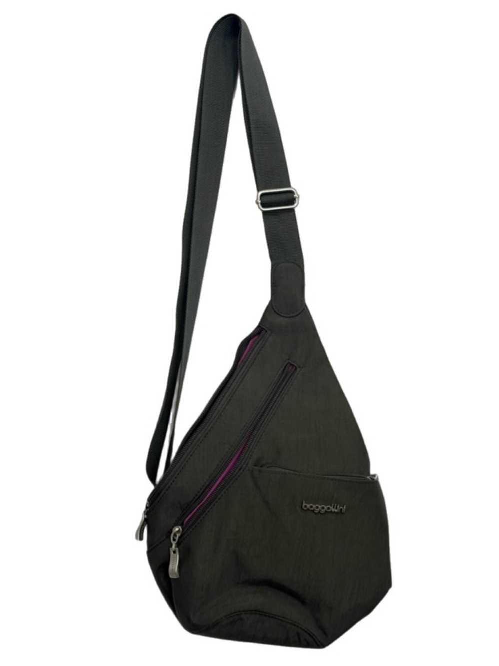Baggallini Mini Crossbody Sling Shoulder Nylon Bag Gray w/Purple